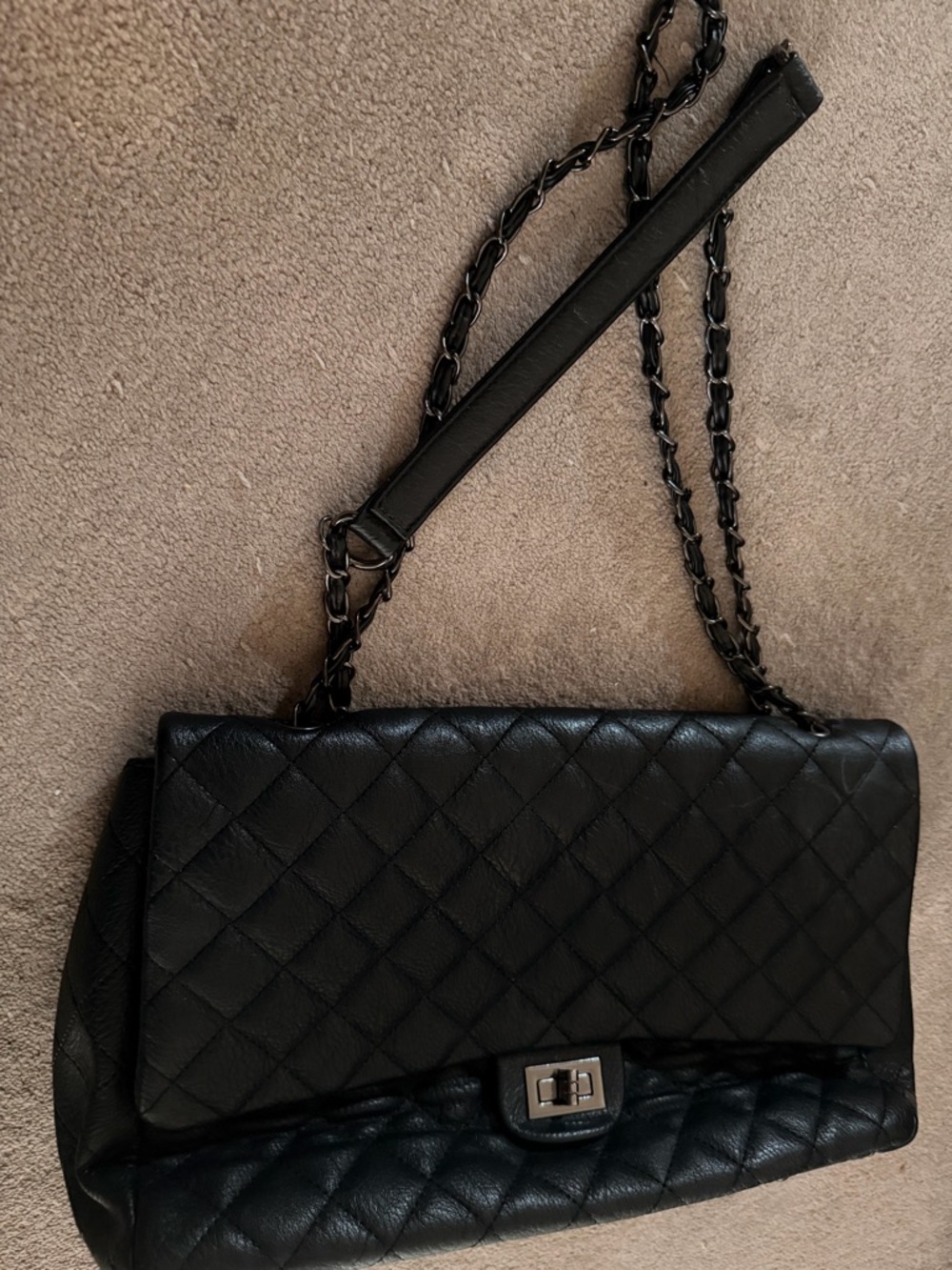 Classic Quilted Black Leather Shoulder Bag